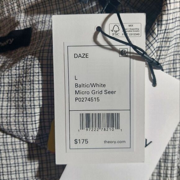 NWT Theory Men's Short Sleeve Button-Up Daze Camp Shirt Baltic/White Size L - Picture 14 of 16